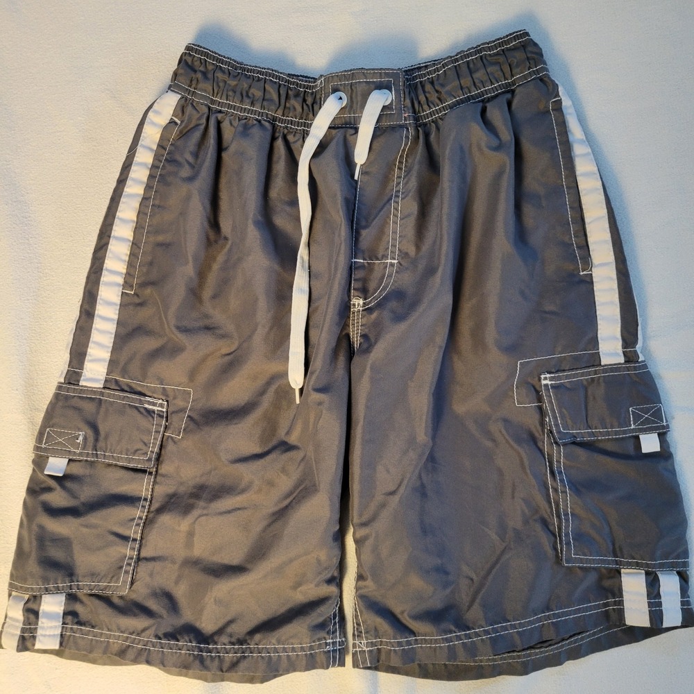 Kanu Surf Mens‎ Grey White Striped Cargo Board Shorts Swim Trunks Medium